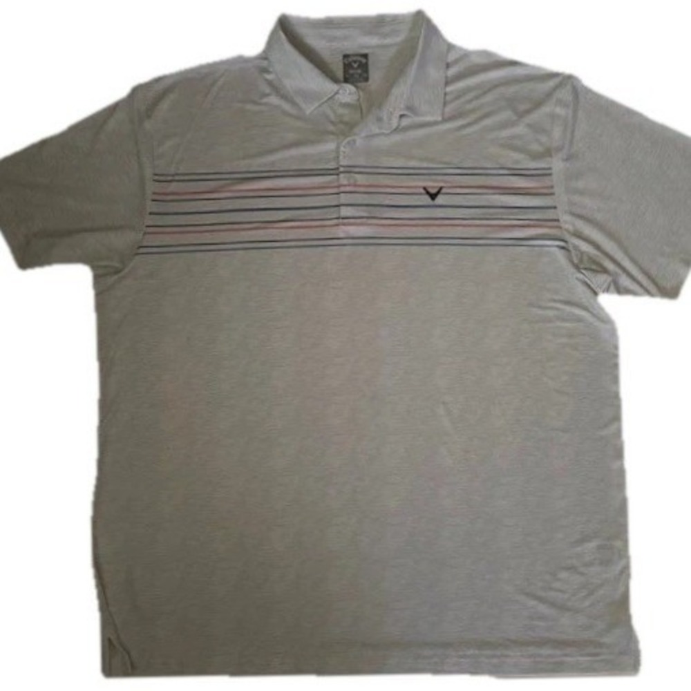 Callaway Opti-Dri Mens XXL‎ Grey Striped Golf Polo Shirt Short Sleeve Stretch
